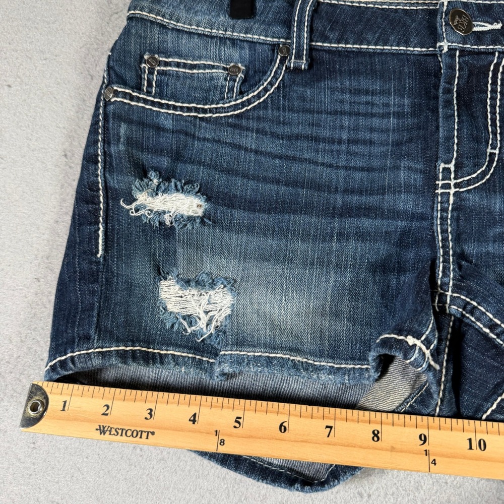 BKE Women’s Distressed Dark Blue Denim Jean Shorts - Picture 6 of 16